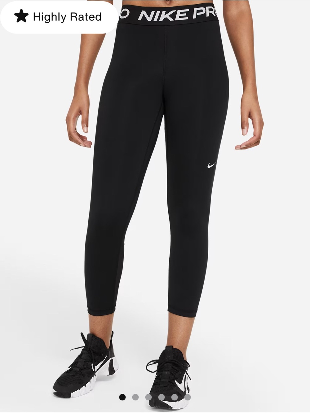 NWT Nike Women’s Black Mid-Rise Cropped Mesh Leggings XL White Logo Sporty